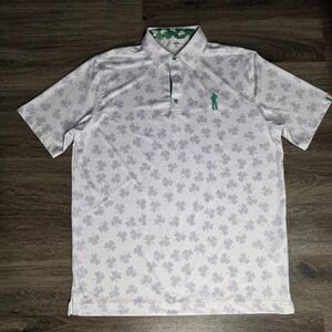 USAG U Suck At Golf Mens XL White Grey Shamrock Performance Polo Shirt Irish